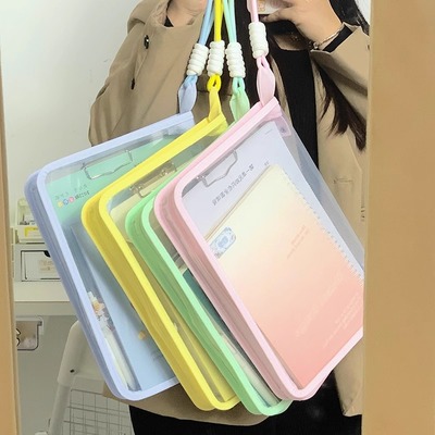 马卡龙透明A4文件袋大容量可装课本拉链式学生手提加厚防水收纳袋