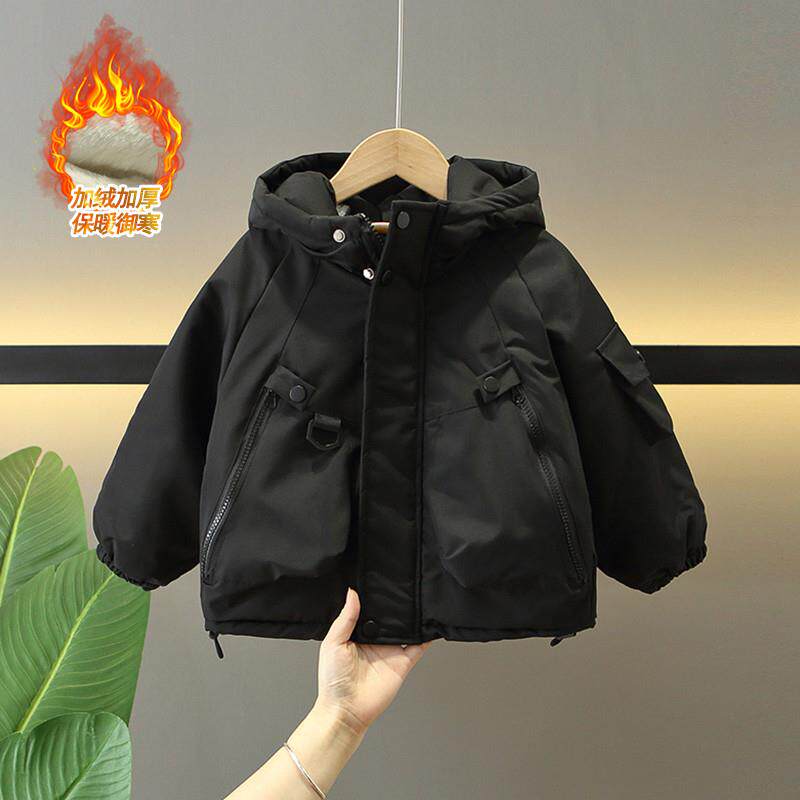 男童秋冬装加绒外套2024新款帅气宝宝冬季棉衣儿童加厚派克棉服潮