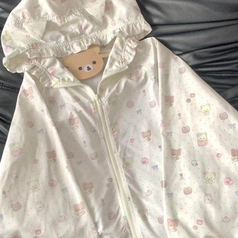女童春装日系连帽外套中大童春夏季卡通印花上衣儿童装休闲防晒衣