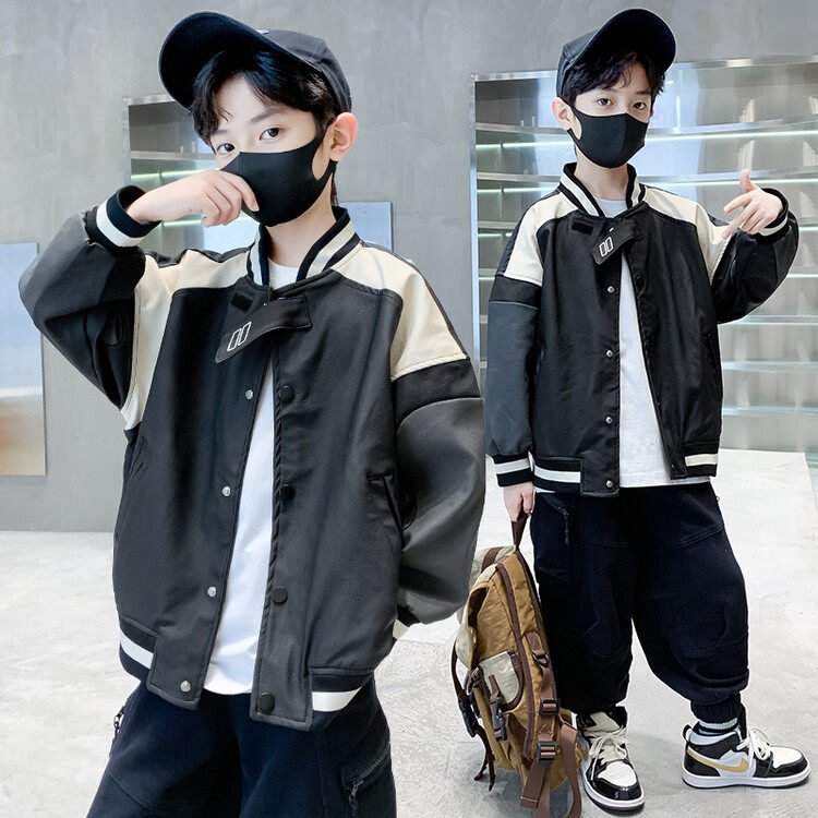男童春装皮衣外套春秋款2024新款春装男孩pu皮夹克儿童春季衣服潮