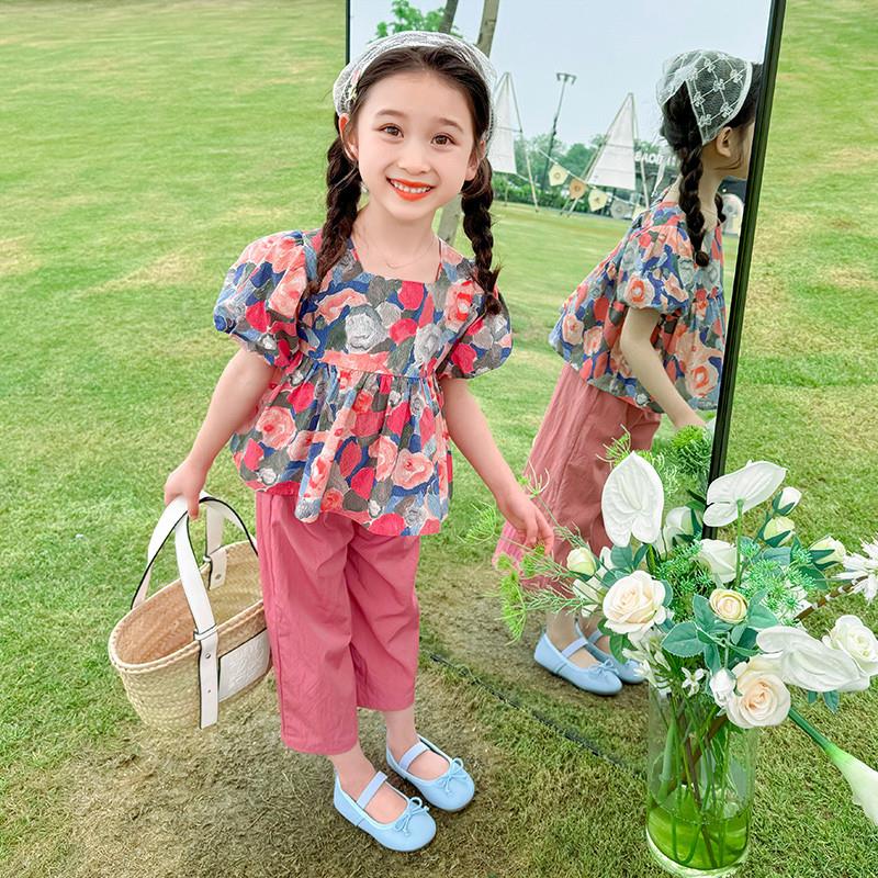 女童夏装套装2025新款儿童洋气时髦夏季宝宝碎花上衣山本裤两件套