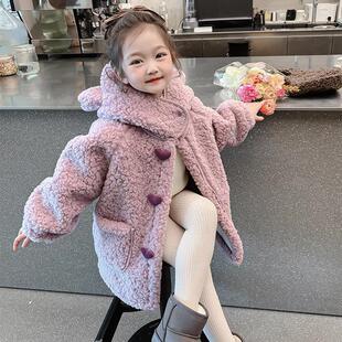 羊羔毛女童加绒薄棉外套秋冬款2025春装新款毛毛大衣儿童春秋衣服