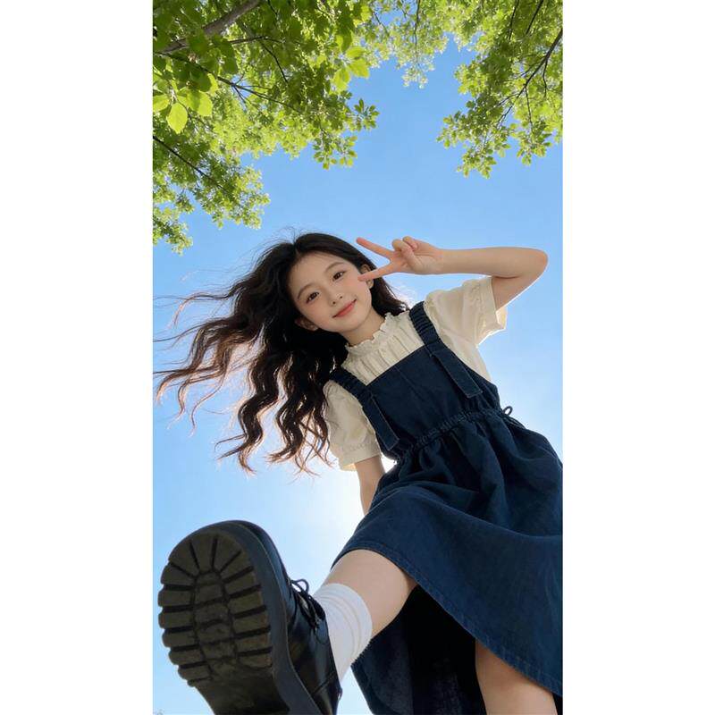 大童女装超好看韩系裙子夏装2026新款青少年洋气时髦背带裙两件套