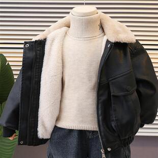 男童秋冬外套加绒加厚2025新款皮衣冬季儿童机车夹克宝宝冬装衣服