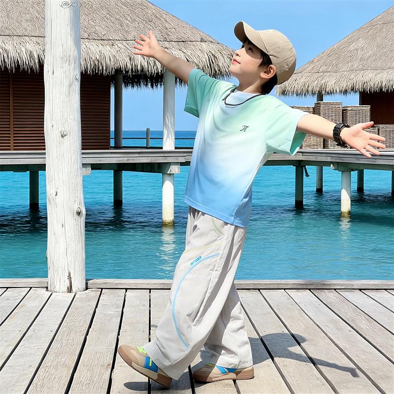 男童夏装套装儿童冰丝速干衣运动服2026新款大童帅气海边短袖长裤