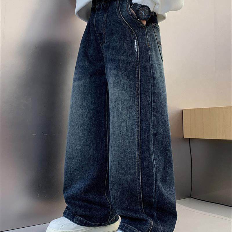 男童秋装裤子2025新款中大童痞帅风男孩儿童春秋款直筒牛仔裤初中