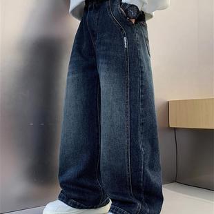 男童秋装裤子2025新款中大童痞帅风男孩儿童春秋款直筒牛仔裤初中