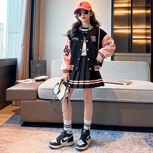 女童连衣裙春秋2025新款洋气儿童春装女孩棒球服jk女大童裙子套装