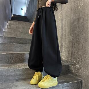 女童裤子2025新款今年流行爆款儿童春秋装卫裤女孩大童黑色运动裤