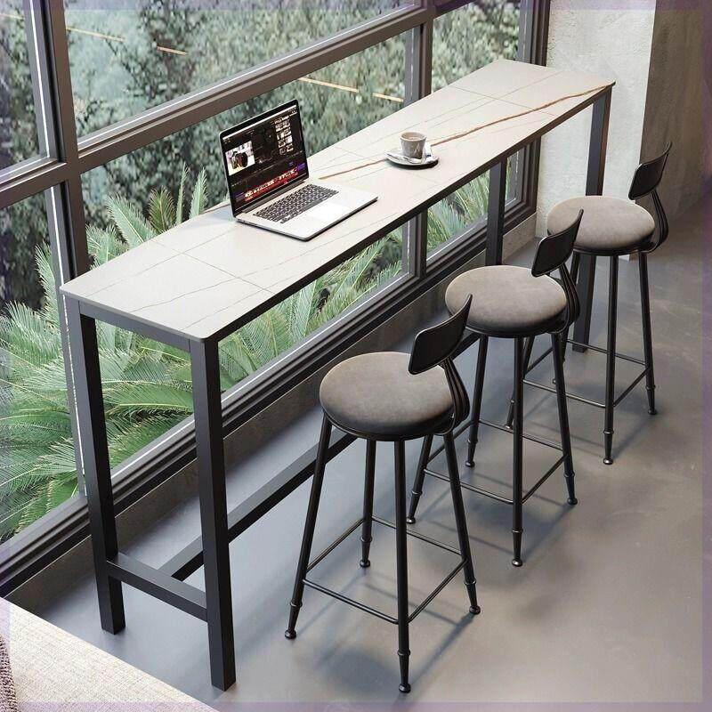 岩板靠墙吧台桌高脚桌简约家用客厅餐桌窄桌长条桌奶茶店桌椅组合