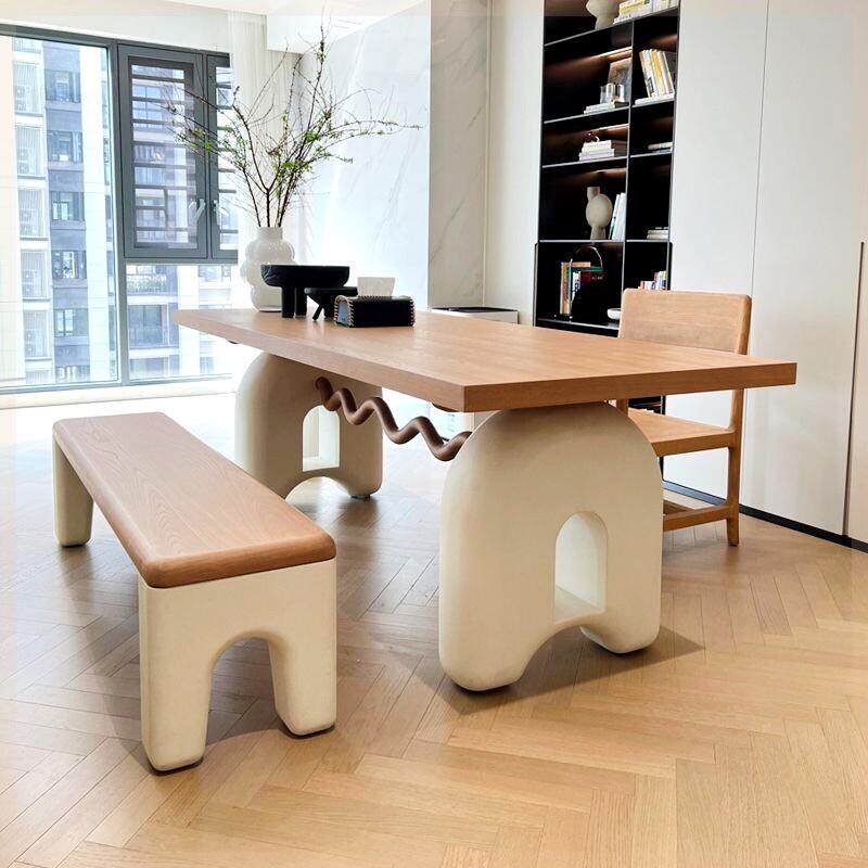 美式折叠餐桌北欧实木奶油风麦兜餐桌木色办公桌民宿复古长方形中