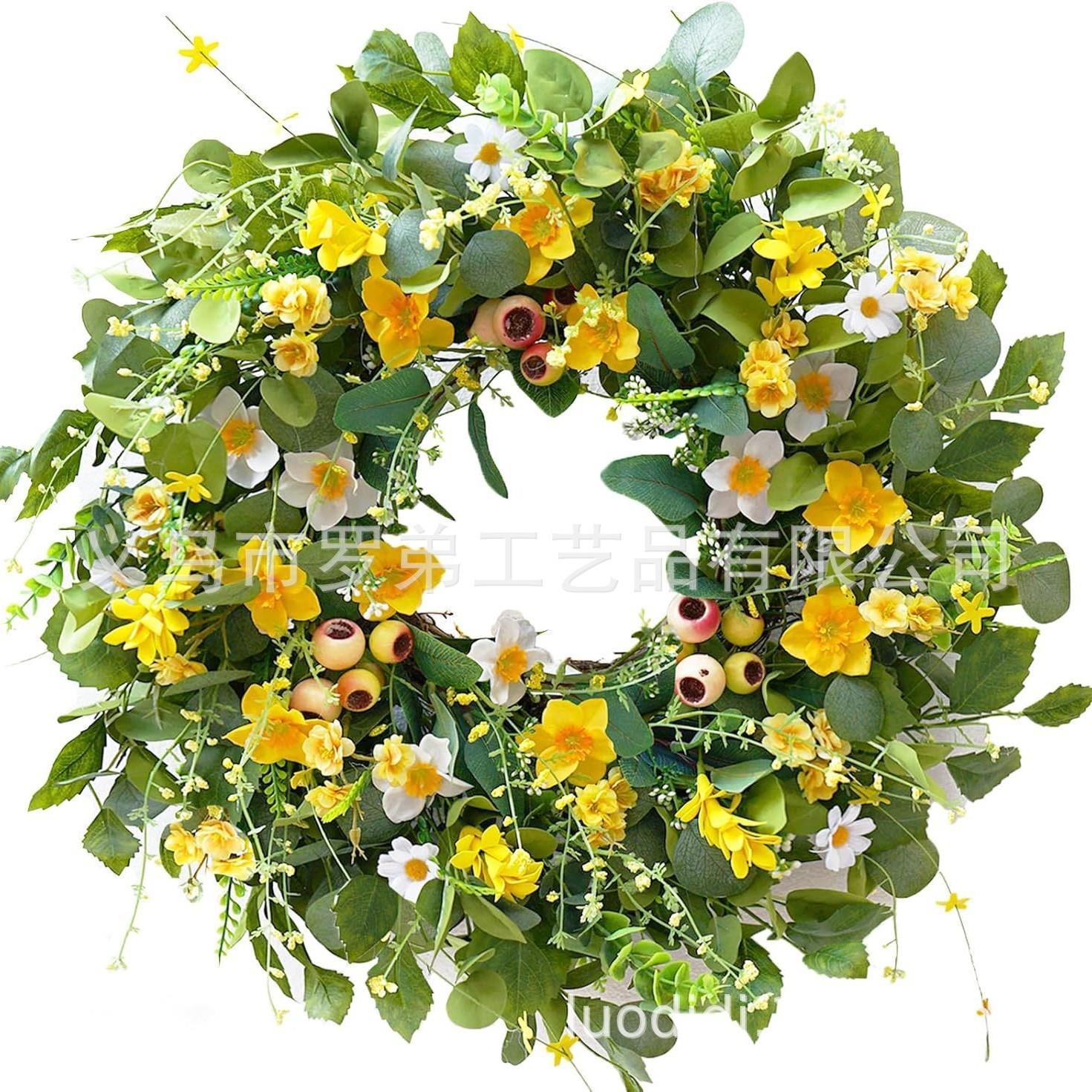 新品春夏季郁金香花环挂情人节复活节装饰品门挂60cm