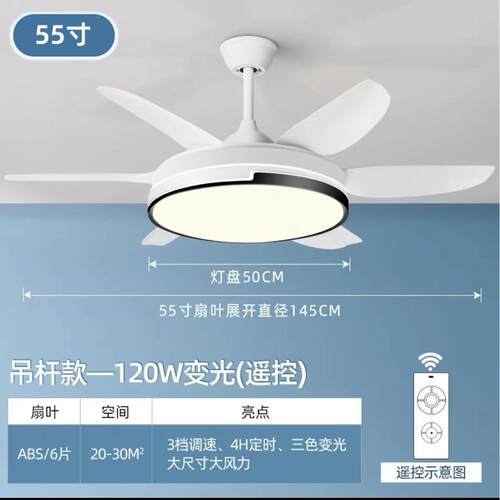 2024风扇灯吊扇灯家用一体吊灯客厅餐厅展厅六叶大尺寸变频电扇灯