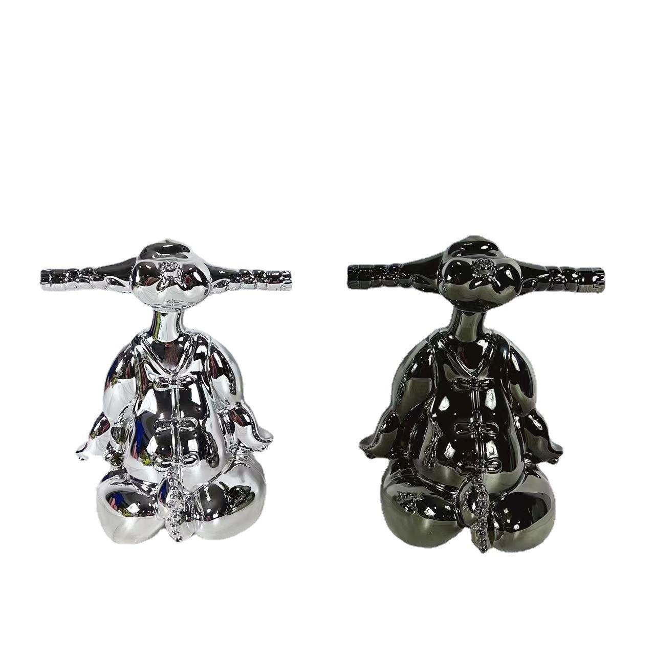 现代电镀银色枪黑创意辫子女孩人物摆件样板间儿童房桌面饰品