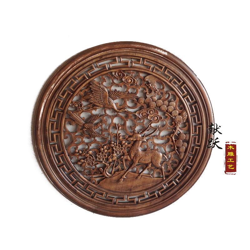 厂家东阳木雕仿古挂饰福禄寿圆形壁饰挂饰
