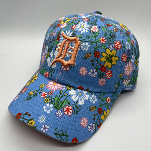 47brand复古碎花棒球帽女蓝色字母D刺绣鸭舌帽小众花卉图案帽子