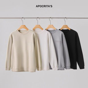 APO男装 |新款秋冬刺绣卫衣男高级感宽松圆领休闲内搭上衣长袖T恤