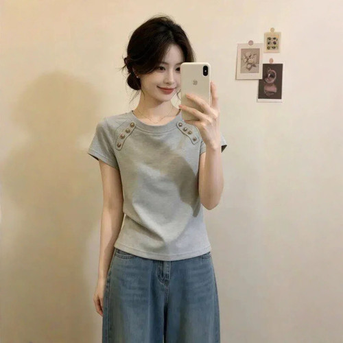 夏季圆领短袖修身显瘦女士T恤潮
