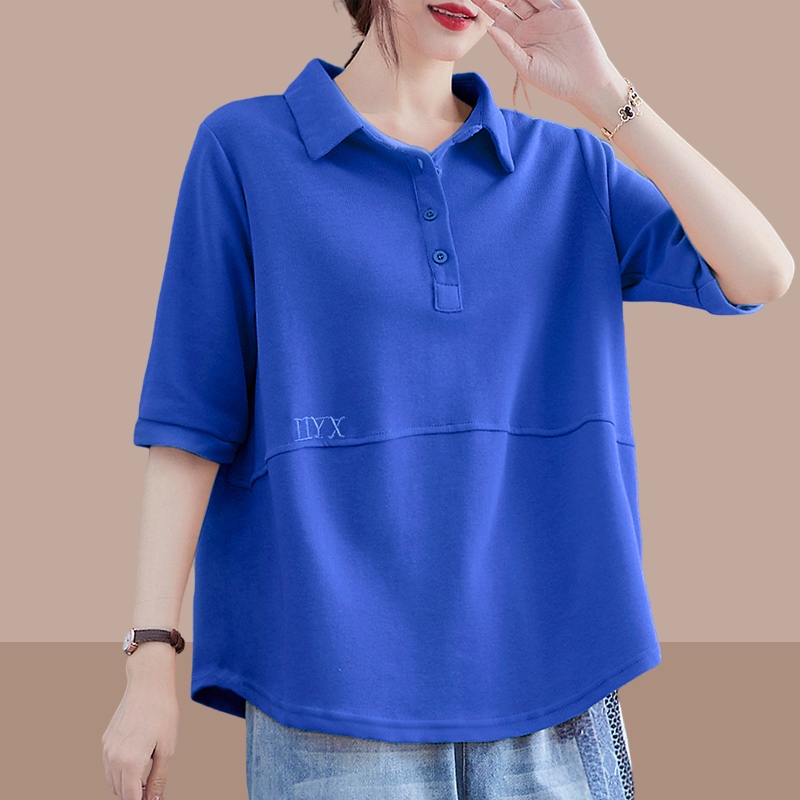 100%棉2025夏纯棉短袖宽松t恤女翻领新款上衣显瘦时尚洋气polo衫