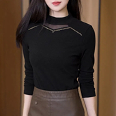半高领长袖 型上衣烫钻时髦T恤潮 修身 打底衫 内搭高级感可外穿爆款