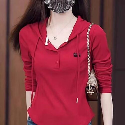 时尚连帽女士卫衣2026春秋新款修身显瘦上衣洋气大码胖mm长袖T恤