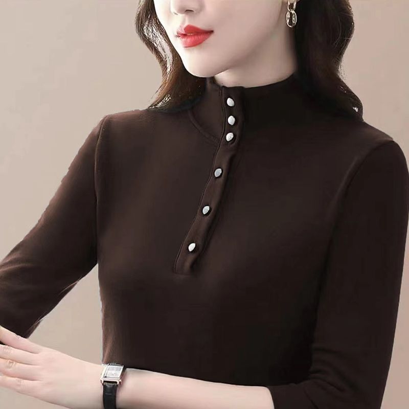 半高领德绒打底衫女长袖t恤2025新款秋冬修身洋气半开领上衣外穿