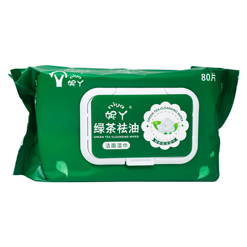 妮丫绿茶祛油洁面湿巾80片含绿茶植物提取液净爽清新轻盈祛油