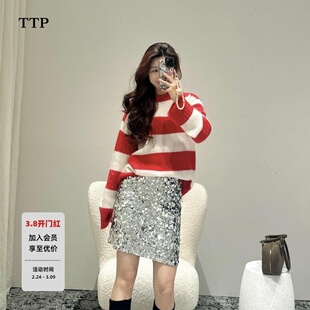 【秦岚同款】TTP家毛衣2025冬新品马海毛绵羊毛粗纺条纹4SWT081