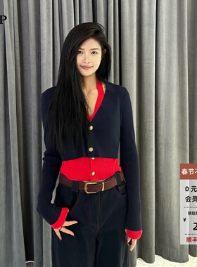 ariose艾诺丝单官方旗舰店正品2026春款拼色假两件针织衫BR801144