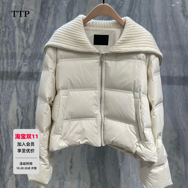 鸭绒绵羊毛领短款羽绒服