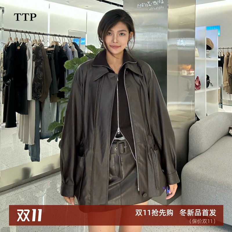 翻领收腰显瘦夹克PU皮衣外套女