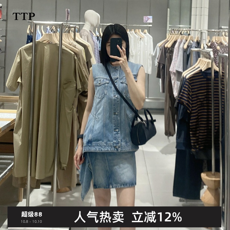 新品牛仔马甲女抽绳宽松