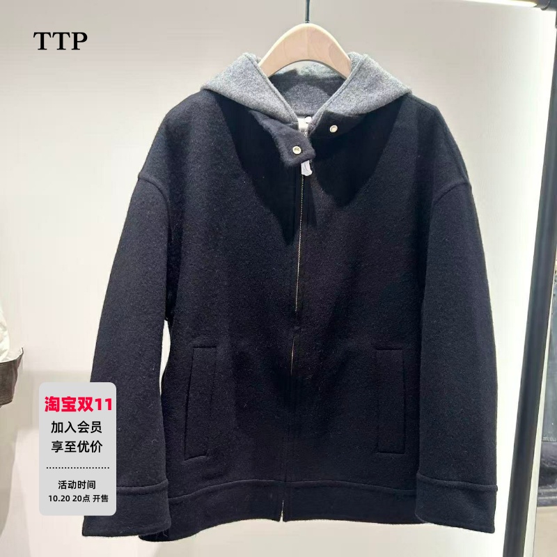 冬新品双面呢毛呢外套假两件