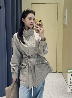 ariosea艾诺丝单官方旗舰店2026春款中长款立领风衣外套BR101136