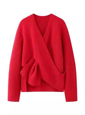 TTP家奥特莱斯商场同款26春新品羊毛针织衫红色毛衣TT131586H