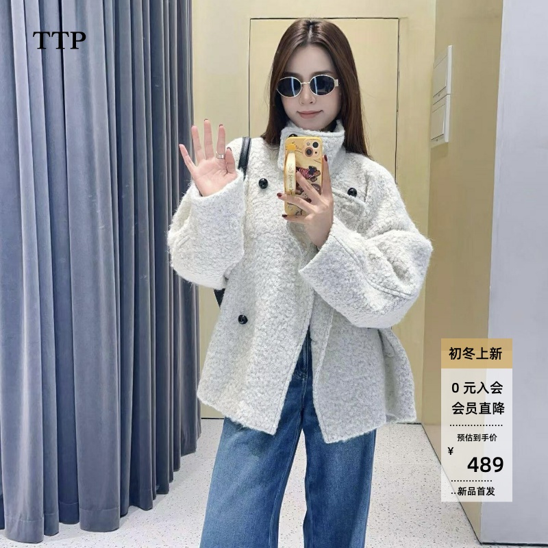 2025冬款宽松立领羊羔毛外套