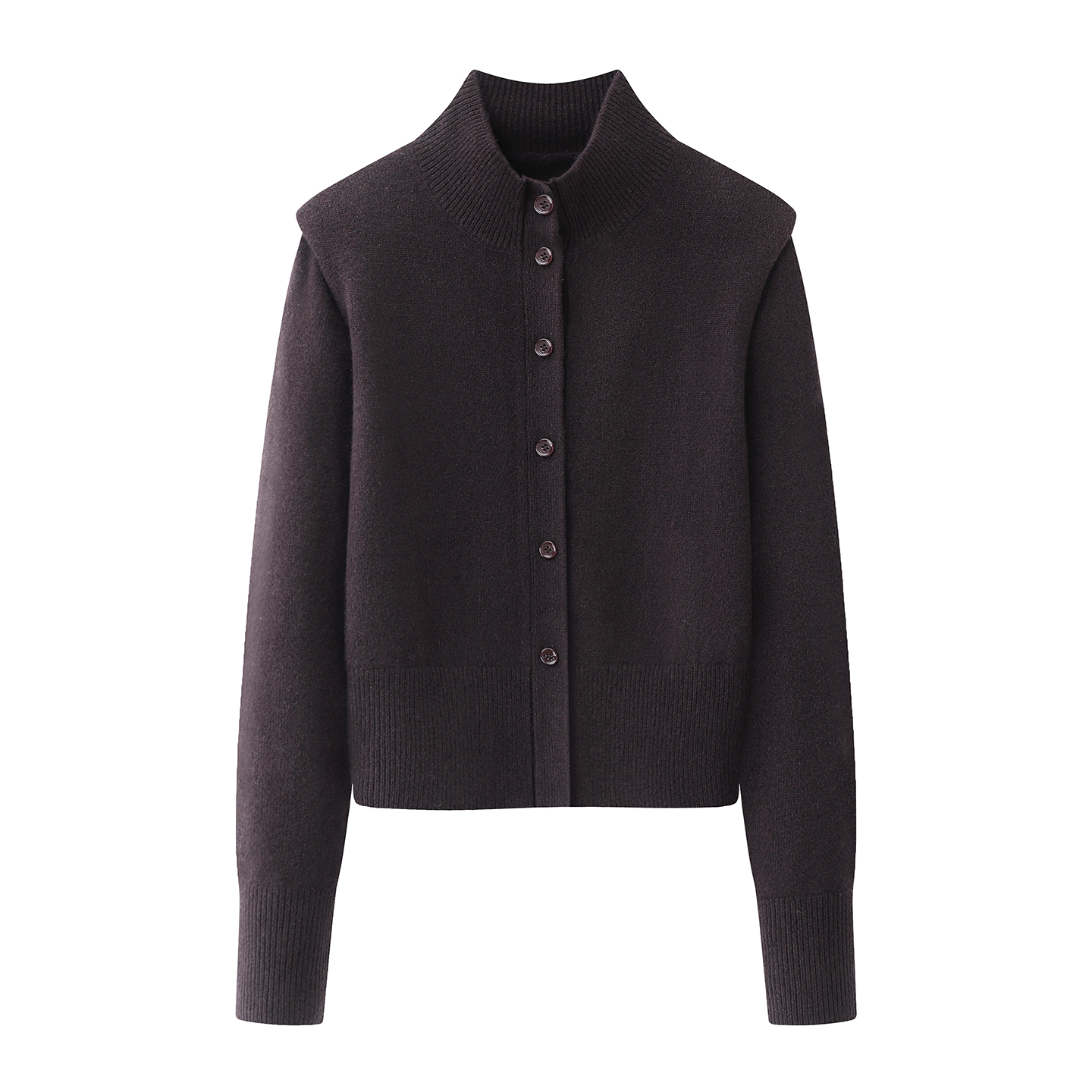 单排扣大翻领长袖针织开衫