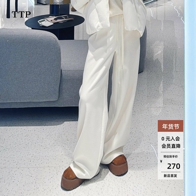 松紧腰系带直筒休闲卫裤女