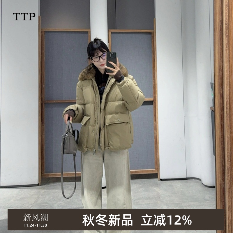 新品羽绒服工装风羊毛皮