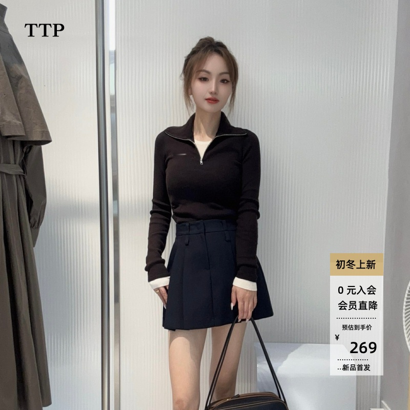 2025冬款修身假两件针织衫女