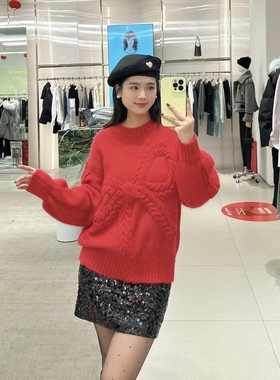 【秦岚同款】TTP家毛衣绵羊毛马海毛蝴蝶结麻花肌理红4SWT031