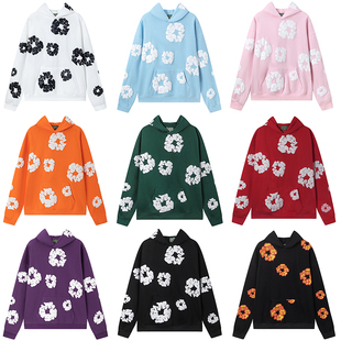 高品质DENIM木棉花发泡迷彩满印花美式VTG连帽卫衣裤子男女帽衫潮