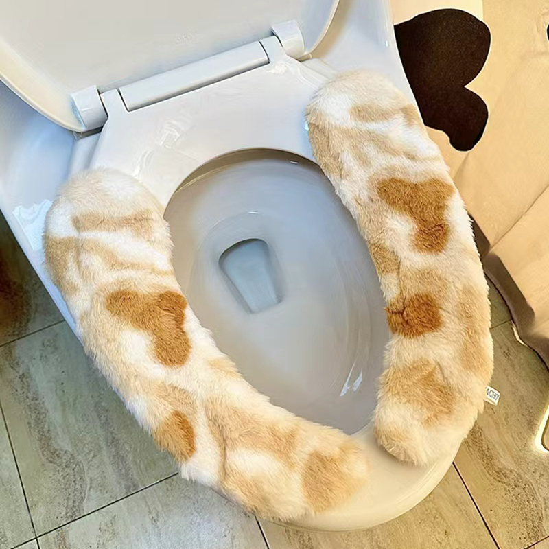 可爱毛绒豹纹马桶套保暖舒适马桶座圈冬季居家用品