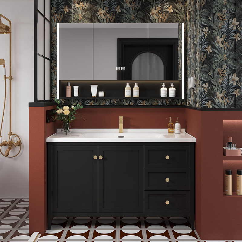 法式复古浴室柜陶瓷一体盆落地式