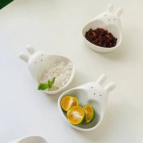 Ceramic Dipping Plate With Handle Sauce Plate Cute Rabbit Ca