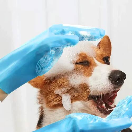 Pet Bathing & Massage Silicone Gloves - Scrubber Gloves for