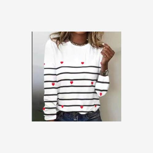 Ethnic style printed loose round neck long sleeved top T-shi