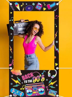 Back to 90s Photo Booth Frame Props Hip Disco Rock Recorder
