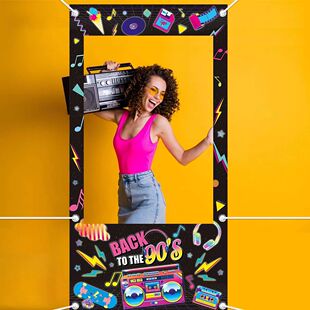 Back to 90s Photo Booth Frame Props Hip Disco Rock Recorder