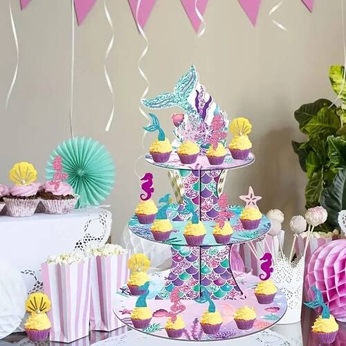 Mermaid Cupcake Stand Birthday Party Decorations, Under The